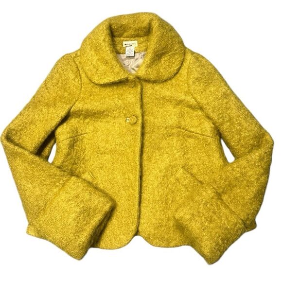 Elevenses Anthropologie Vintage Gold-Green Mohair Retro Wool Jacket Size 6 - Picture 3 of 8